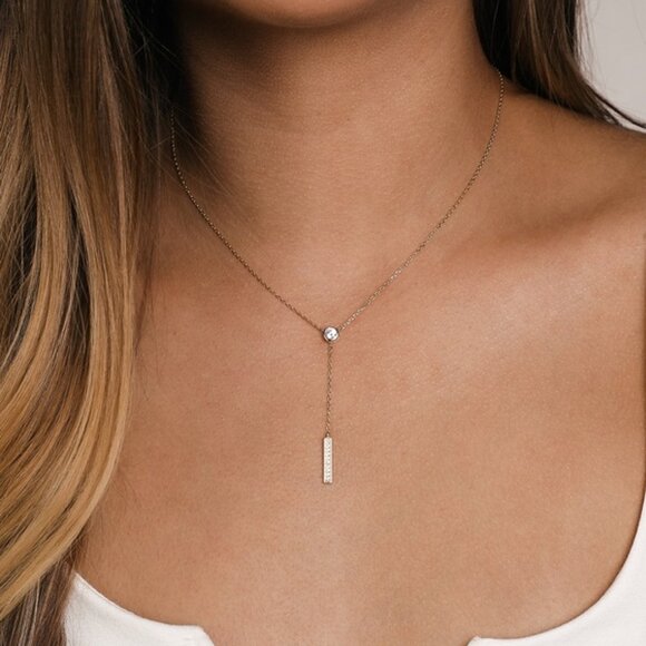 New Lulus Gold Rhinestone Drop Necklace Sterling Silver Chain Adjustable NWT - Picture 3 of 17